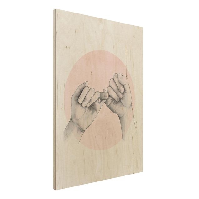 Stampa su legno - Illustrazione mani Amicizia Circle Rosa Bianco - Verticale 4:3