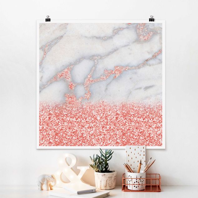 quadro astratto Effetto marmo con coriandoli rosa
