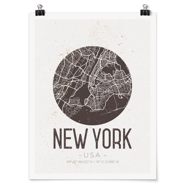 Poster - Mappa New York - Retro - Verticale 4:3