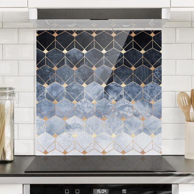 paraschizzi cucina vetro magnetico Art Déco - Geometria blu dorata