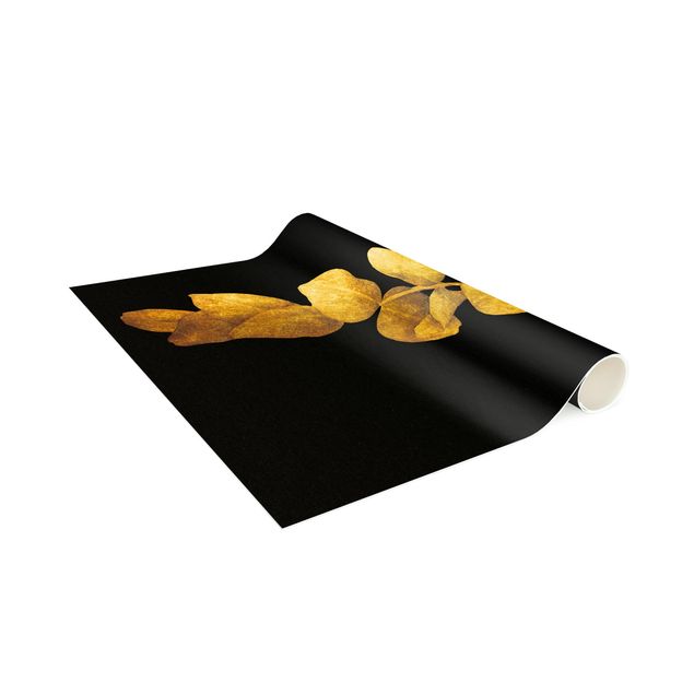 Tappeti fiori Oro - Eucalipto su nero