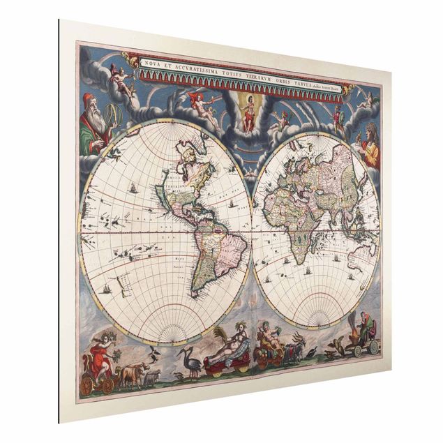Stampa su alluminio spazzolato - Storico Mappa del mondo Nova et Accuratissima del 1664 - Orizzontale 3:4