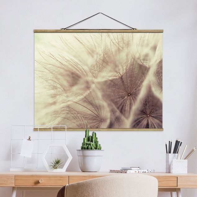 Foto su tessuto da parete con bastone - Dettagliata Dandelion Macro Shot con sfocatura effetto vintage - Orizzontale 3:4