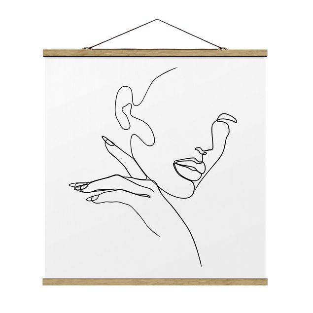 Quadro su tessuto con stecche per poster - Line Art Woman Portrait Bianco e nero - Quadrato 1:1