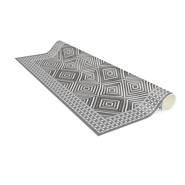 Tappeti effetto piastrelle Piastrelle geometriche Vortice grigio con cornice a mosaico