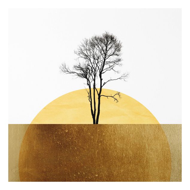 Stampa su Forex - Sole dorato con albero - Quadrato 1:1