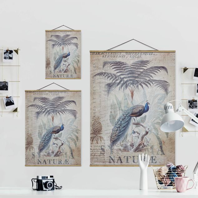 Foto su tessuto da parete con bastone - Shabby Chic Collage - Peacock - Verticale 4:3