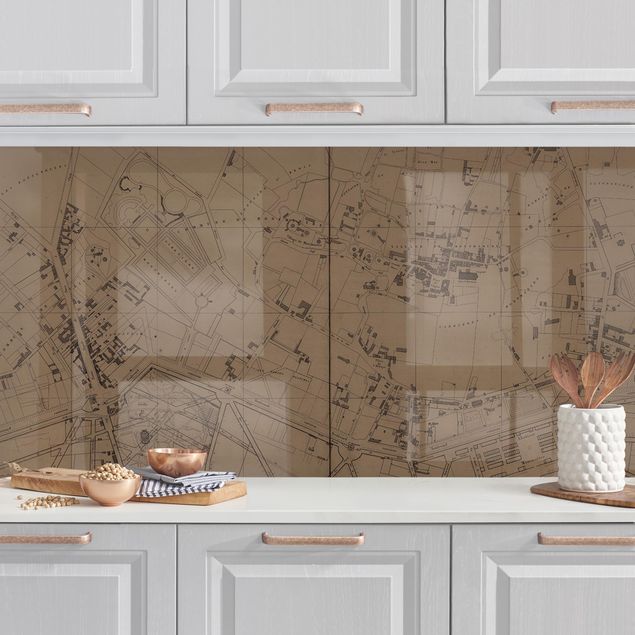 Rivestimenti cucina pannello Mappa vintage di Montmartre in marrone