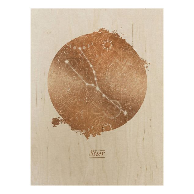 Stampa su legno - Segno zodiacale Toro oro - Verticale 4:3