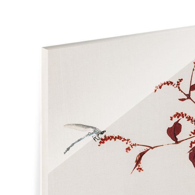 Paraschizzi in vetro - Asian Vintage Drawing Red Branch With Dragonfly