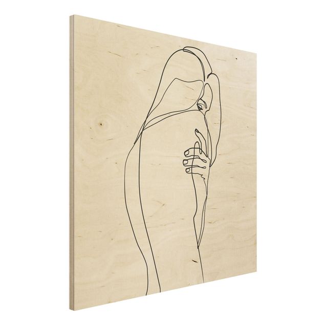 Stampa su legno - Line Art Nudo spalla Bianco e nero - Quadrato 1:1