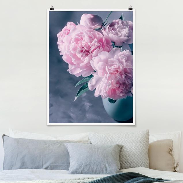 Poster - Vaso di Peonie rosa Shabby - Verticale 4:3