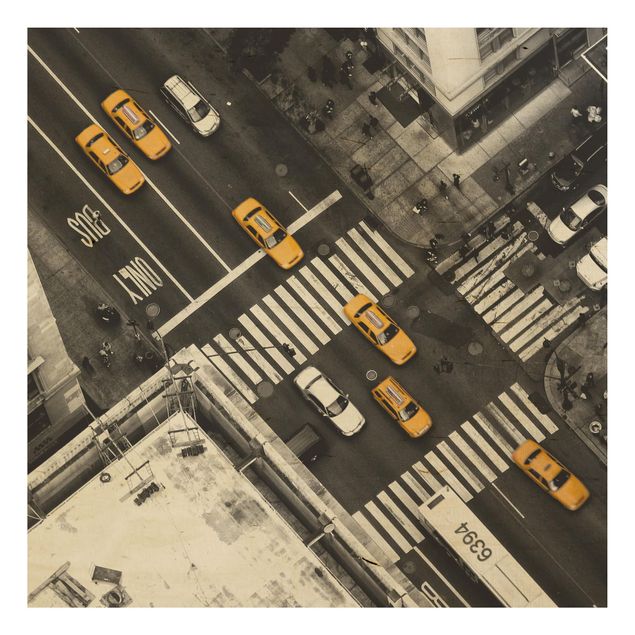 Quadro in legno - I taxi di New York - Quadrato 1:1