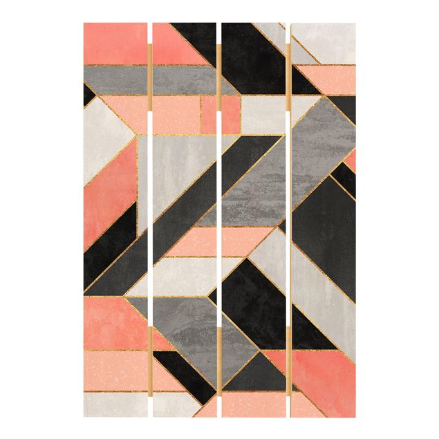 Stampa su legno - Elisabeth Fredriksson - Geometria rosa e oro - Verticale 3:2