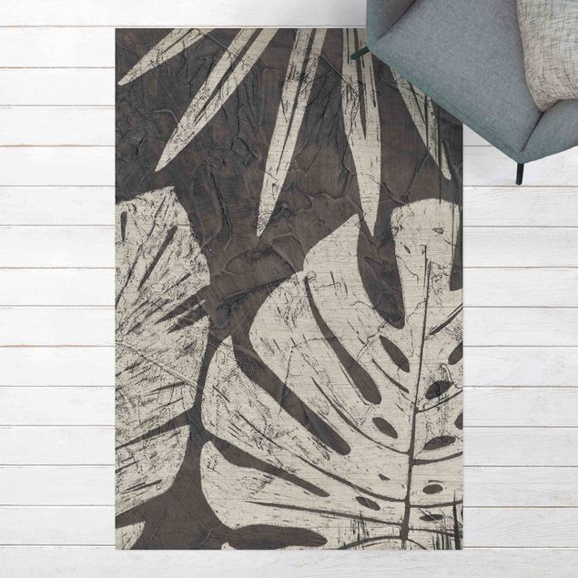 Tappeto per balcone Sfondo grigio scuro con foglie di palma