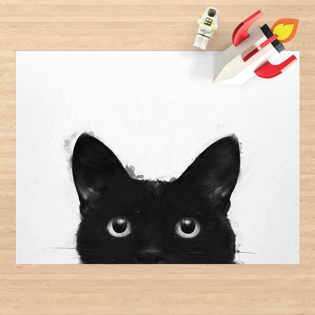 Tappeto per terrazzo esterno Illustrazione - Gatto nero su pittura bianca