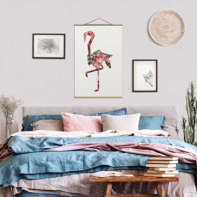 Foto su tessuto da parete con bastone - origami Flamingo - Verticale 3:2