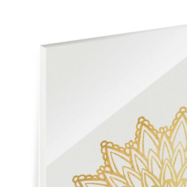 Quadro in vetro - Mandala Sun Illustrazione oro bianco - Orizzontale 2:3