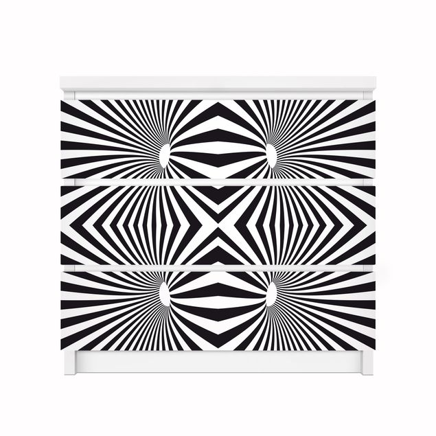 Carta adesiva per mobili IKEA - Malm Cassettiera 3xCassetti - Psychedelic black and white pattern