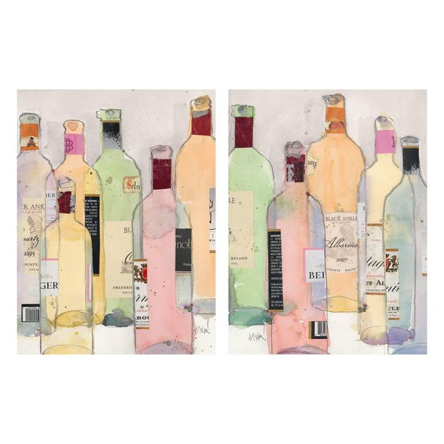 Stampa su tela - Bottiglie di vino in acquerello Set I - Verticale 4:3