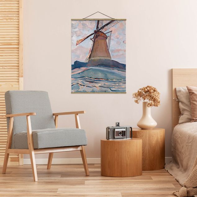 Foto su tessuto da parete con bastone - Piet Mondrian - Windmill - Verticale 4:3