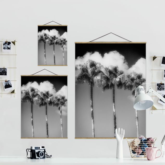 Foto su tessuto da parete con bastone - Palme e il cielo in Bianco e nero - Verticale 4:3