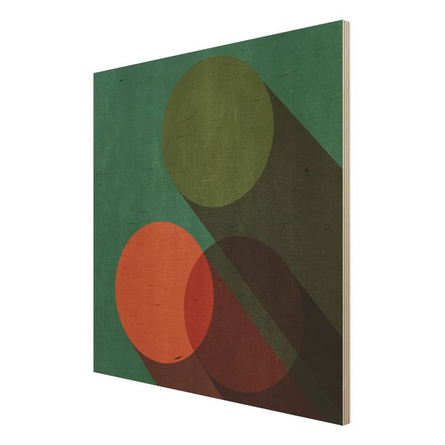 Stampa su legno - Forme astratte - Cerchi in verde e rosso - Quadrato 1:1