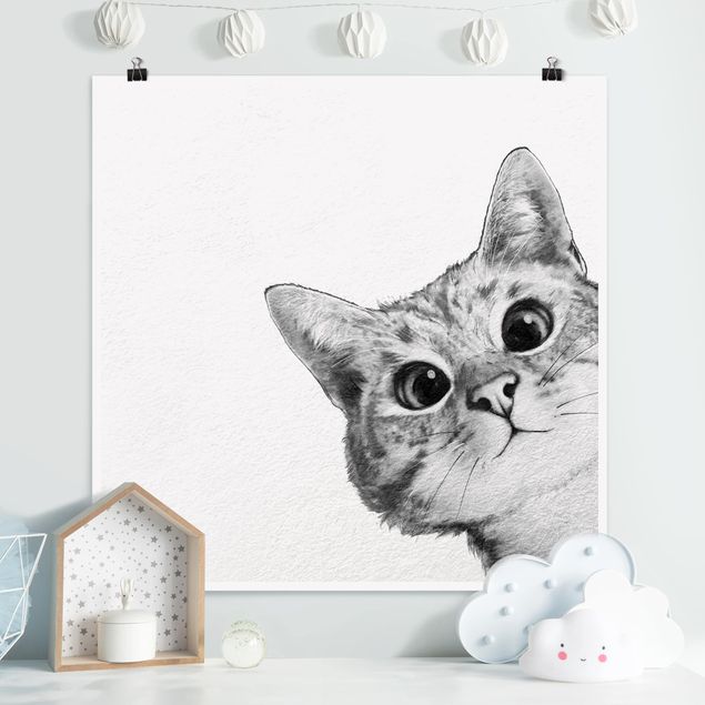 Poster cameretta bambini animali Illustrazione - Gatto Disegno in bianco e nero