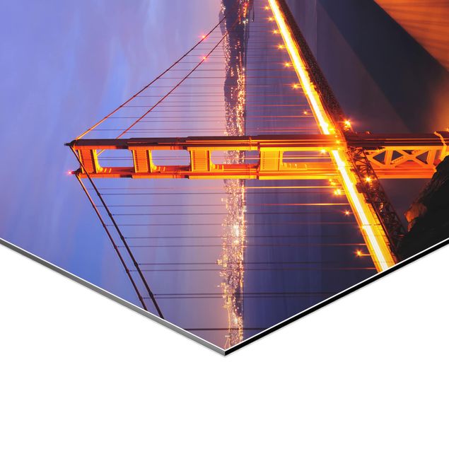 Esagono in Alluminio Dibond - Golden Gate Bridge di notte