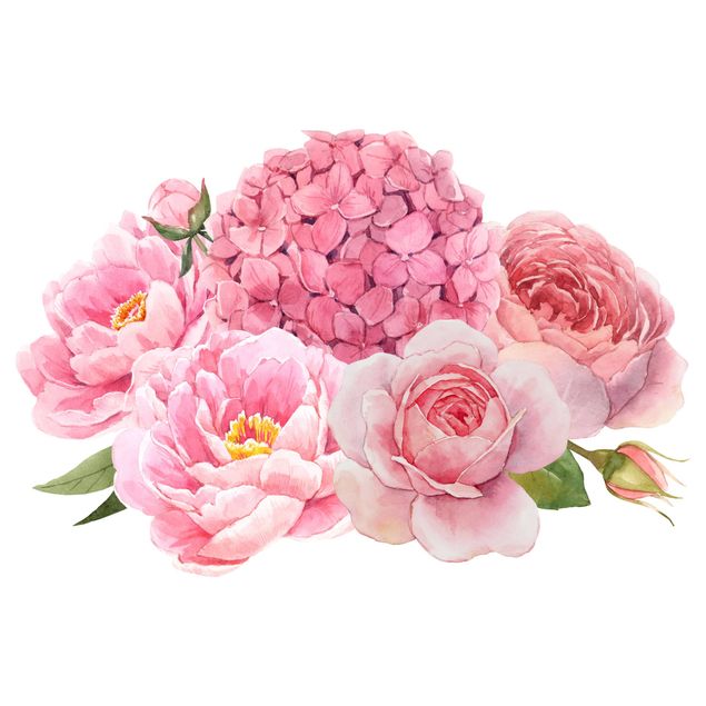 Adesivo murale - Acquerello Hydrangea Rose Bouquet XXL