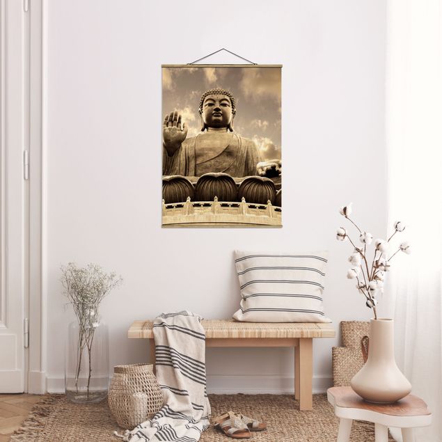 Foto su tessuto da parete con bastone - Big Buddha Seppia - Verticale 4:3