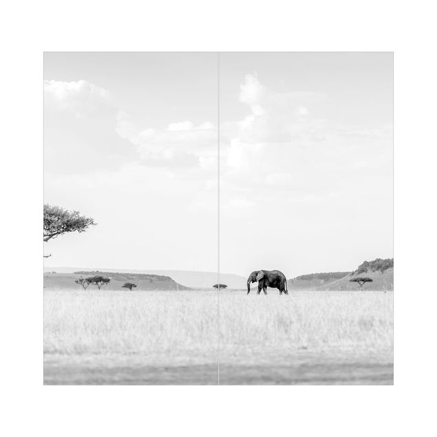 Rivestimento per doccia - Elefante nella vasta savana in bianco e nero