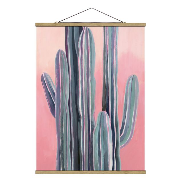 Foto su tessuto da parete con bastone - Cactus su rosa I - Verticale 4:3