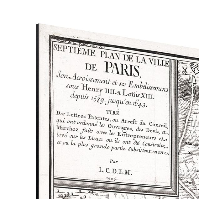 Stampa su alluminio - Pianta della città di Parigi del 1600 vintage