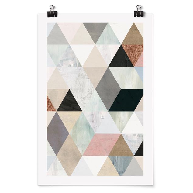 Poster - Acquerello mosaico triangoli con I - Verticale 3:2