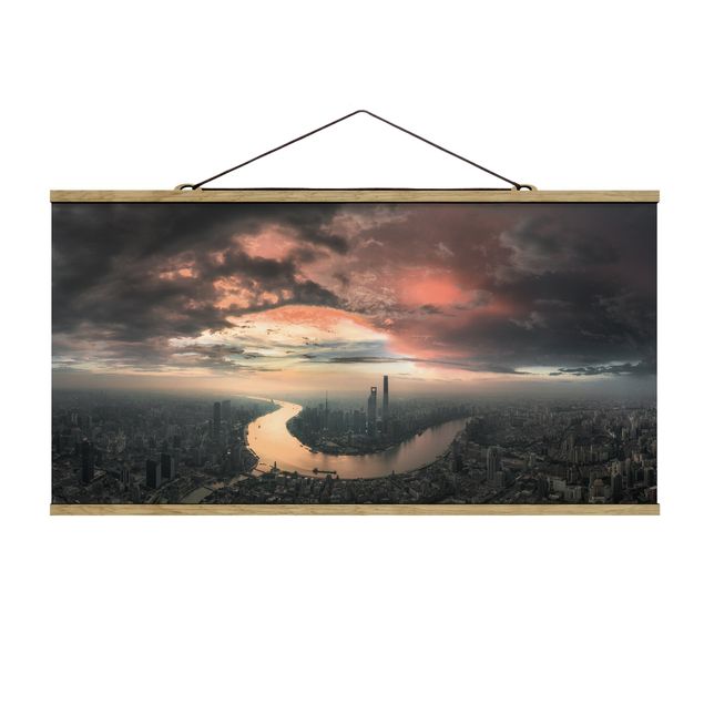 Quadro su tessuto con stecche per poster - Shanghai Mattina - Orizzontale 1:2