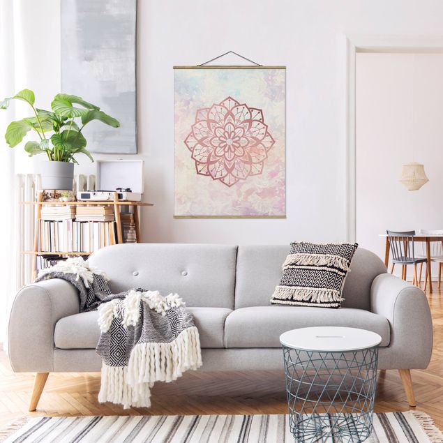 Foto su tessuto da parete con bastone - Mandala illustrazione Fiore Rosa pastello - Verticale 4:3