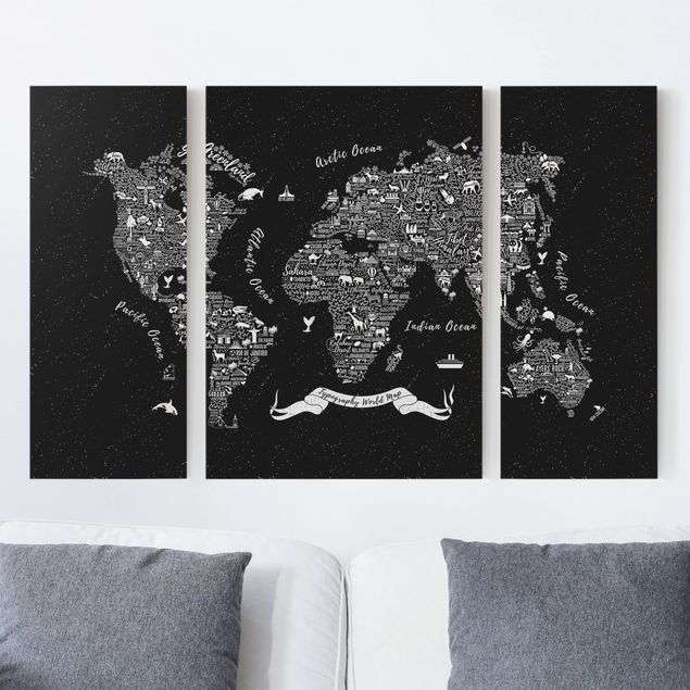Scritte su tela Tipografia - Mappa del mondo nero