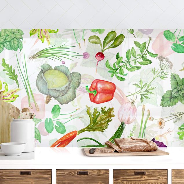 Rivestimenti cucina pannello Illustrazione di verdure ed erbe