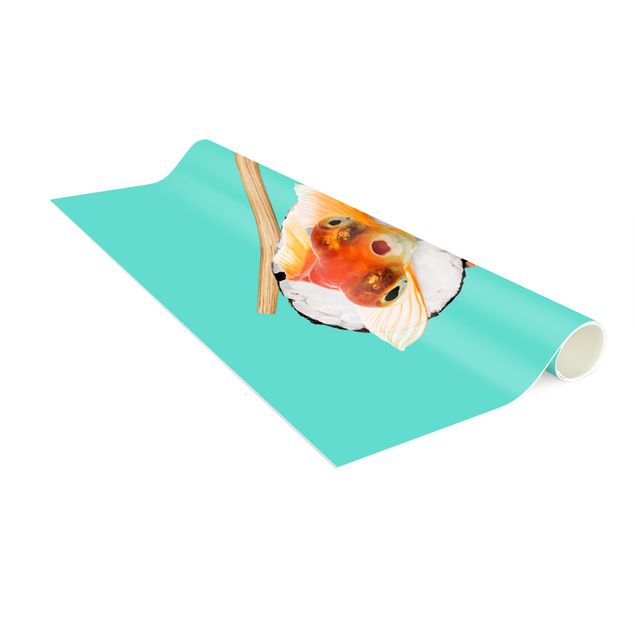 Tappeto bagno turchese Sushi con pesce rosso