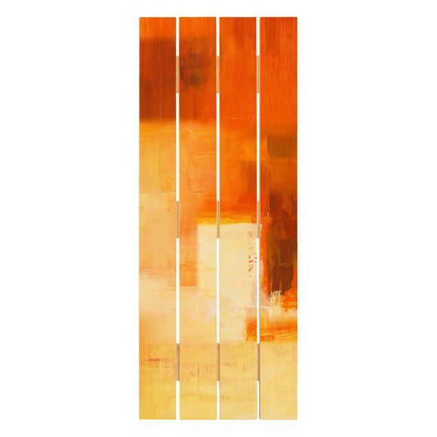 Stampa su legno - Petra Schüßler - Composizione in arancio e marrone 03 - Verticale 5:2