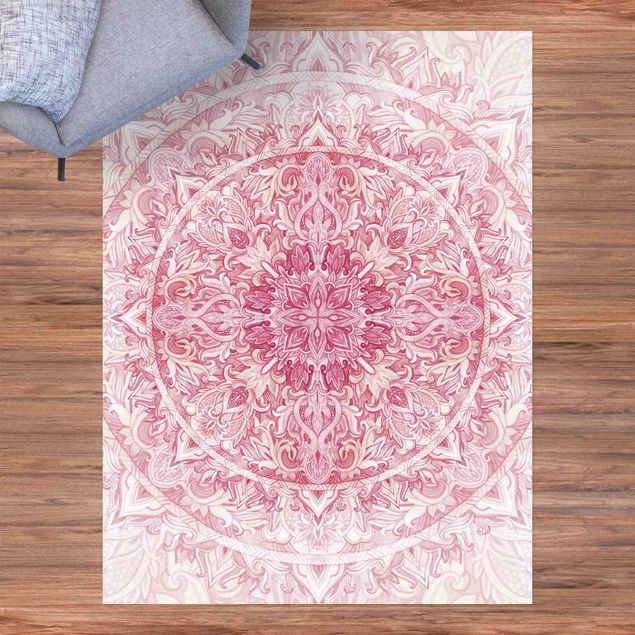 Tappeto per terrazzo esterno Mandala - Acquerelli Sole Ornamento Rosa Chiaro