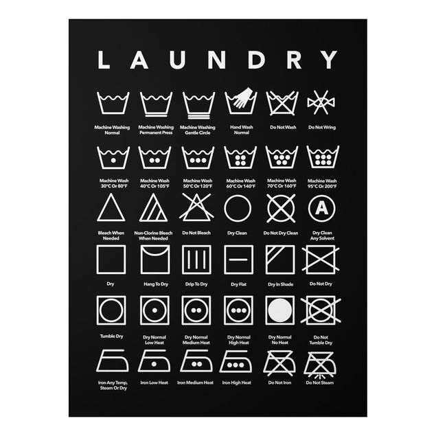 Stampa su alluminio - Laundry Symbols bianco e nero