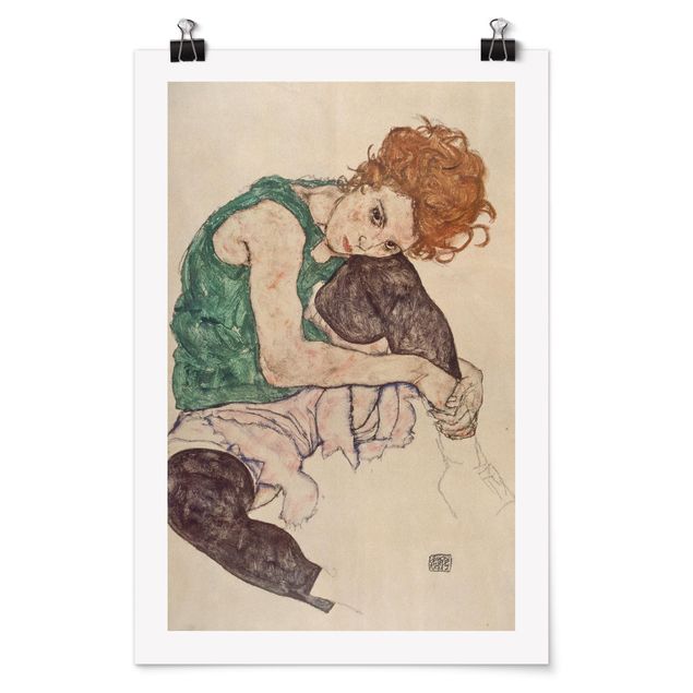 Poster - Egon Schiele - Donna seduta con un ginocchio Up - Verticale 3:2