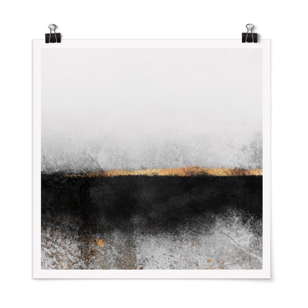 Poster - Estratto Golden Horizon Bianco e nero - Quadrato 1:1