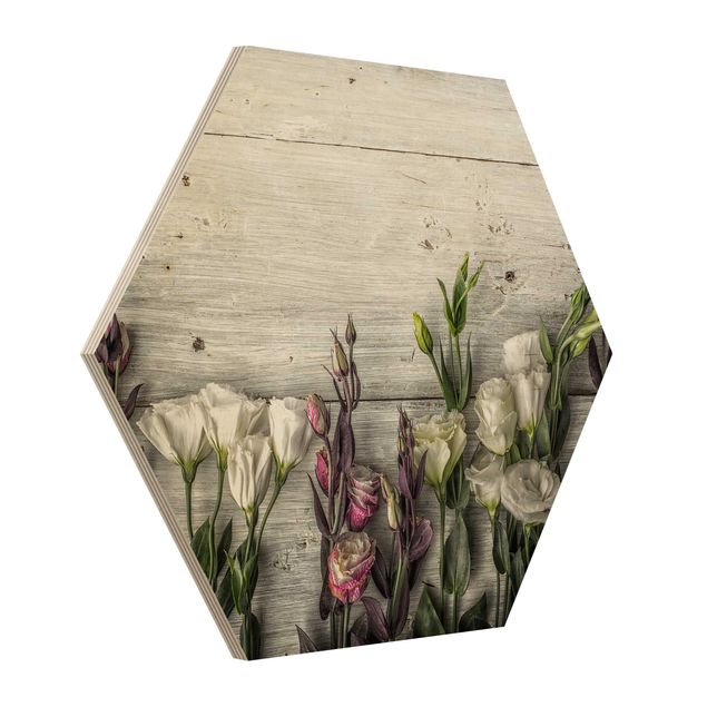 Esagono in legno - Tulip Rose Shabby Woodlook