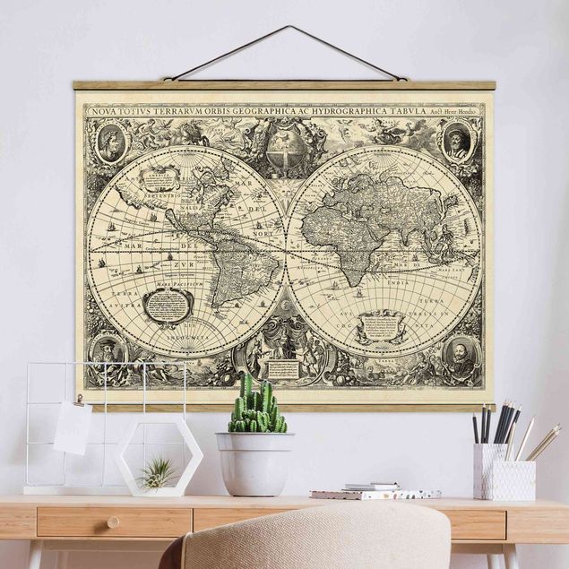 Foto su tessuto da parete Illustrazione Vintage Mappa del mondo