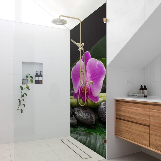 Rivestimenti per doccia pietra Bambù verde con fiore di orchidea