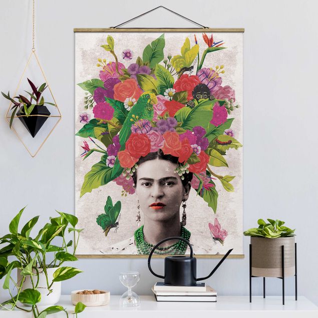 Foto su tessuto da parete con bastone - Frida Kahlo - Fiore Ritratto - Verticale 4:3