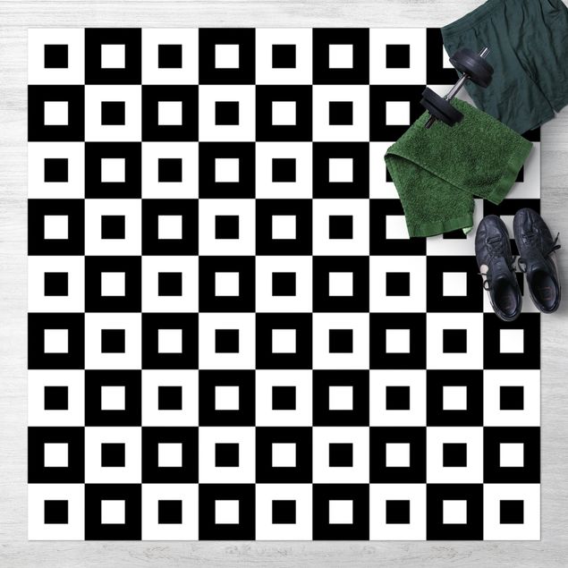 Tappeto da balcone Motivo geometrico di quadrati bianchi e neri,